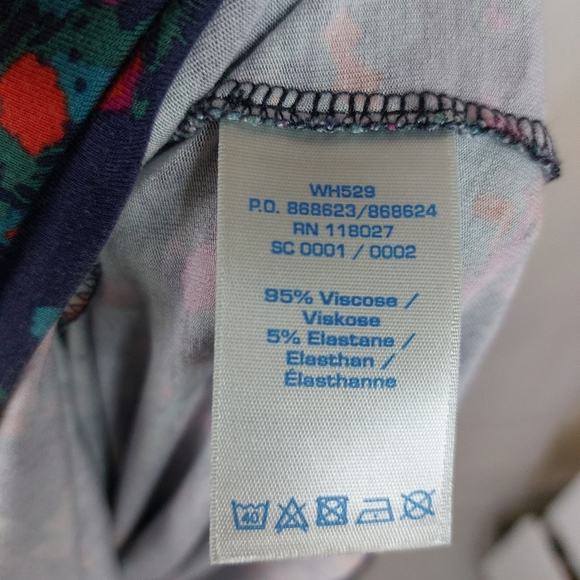 Boden Wrap Top Purple Navy 3/4 Sleeve Midi Jersey Dress Stretch Floral Size 16L - Picture 9 of 10